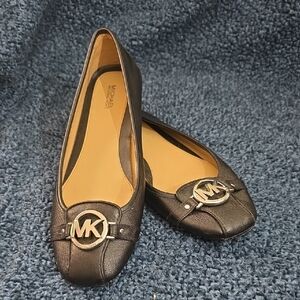 Michael Kors Black Leather MK Logo Ballet Flats
